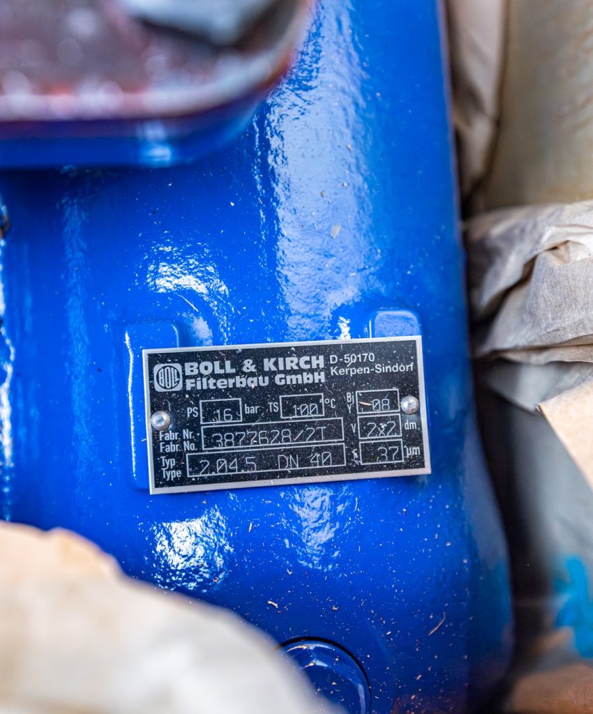 Boll & Kirch filter type 2.045 DN40 specification plate